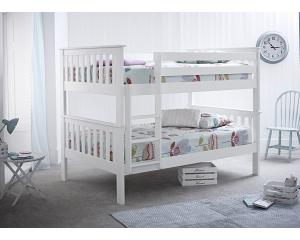 4ft + 4ft Double Bunk Bed. White Wood Double over Double Bunk Bed Set